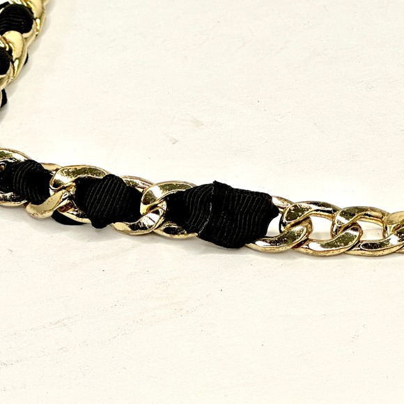 Kate Spade Gold Tone Chain Black Fabric Strap Charm Accents Adjustable Fashion - Picture 5 of 6